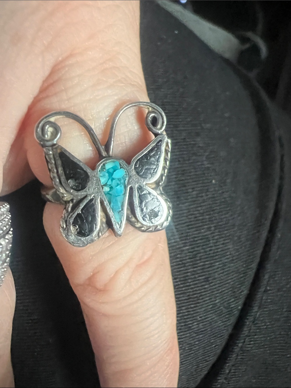 Sterling Butterfly Ring with Turquoise Inlay - Women Jewelry